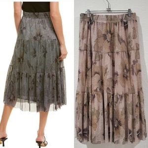 ba&sh Floral Midi Skirt in Black and Brown